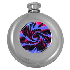 Swirl Black Blue Pink Round Hip Flask (5 Oz) by BrightVibesDesign