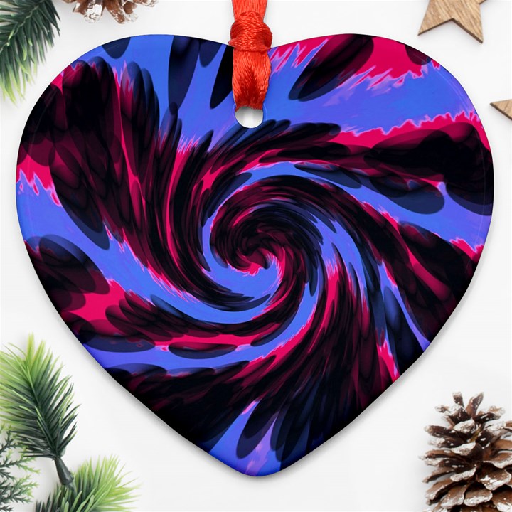 Swirl Black Blue Pink Heart Ornament (Two Sides)