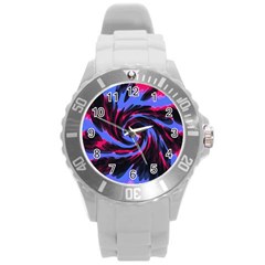 Swirl Black Blue Pink Round Plastic Sport Watch (l) by BrightVibesDesign