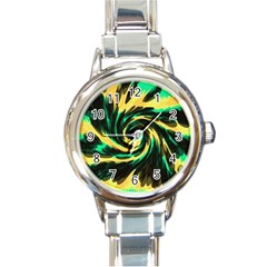 Swirl Black Yellow Green Round Italian Charm Watch by BrightVibesDesign