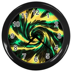 Swirl Black Yellow Green Wall Clocks (black) by BrightVibesDesign