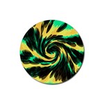 Swirl Black Yellow Green Rubber Round Coaster (4 pack)  Front