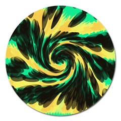 Swirl Black Yellow Green Magnet 5  (round) by BrightVibesDesign