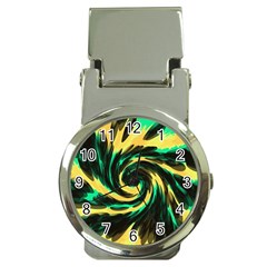 Swirl Black Yellow Green Money Clip Watches by BrightVibesDesign