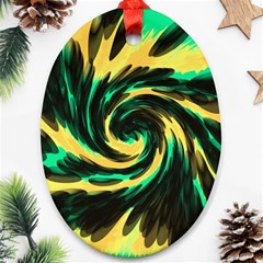 Swirl Black Yellow Green Oval Ornament (two Sides) by BrightVibesDesign