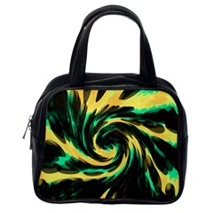 Swirl Black Yellow Green Classic Handbags (one Side) by BrightVibesDesign