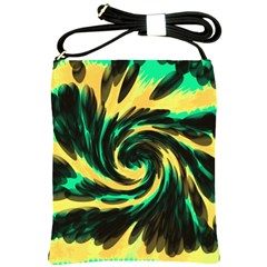 Swirl Black Yellow Green Shoulder Sling Bags by BrightVibesDesign