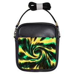 Swirl Black Yellow Green Girls Sling Bags by BrightVibesDesign