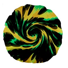 Swirl Black Yellow Green Large 18  Premium Round Cushions by BrightVibesDesign