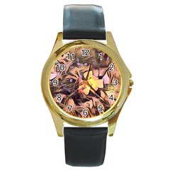 Spring Flowers Round Gold Metal Watch