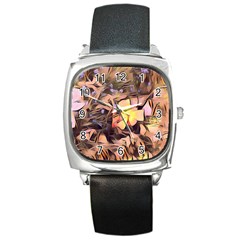 Spring Flowers Square Metal Watch