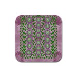 Ivy And  Holm Oak With Fantasy Meditative Orchid Flowers Rubber Square Coaster (4 pack)  Front