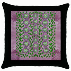 Ivy And  Holm Oak With Fantasy Meditative Orchid Flowers Throw Pillow Case (black) by pepitasart