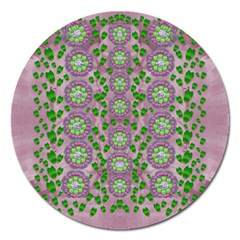 Ivy And  Holm Oak With Fantasy Meditative Orchid Flowers Magnet 5  (round) by pepitasart