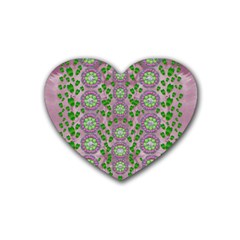 Ivy And  Holm Oak With Fantasy Meditative Orchid Flowers Heart Coaster (4 Pack)  by pepitasart