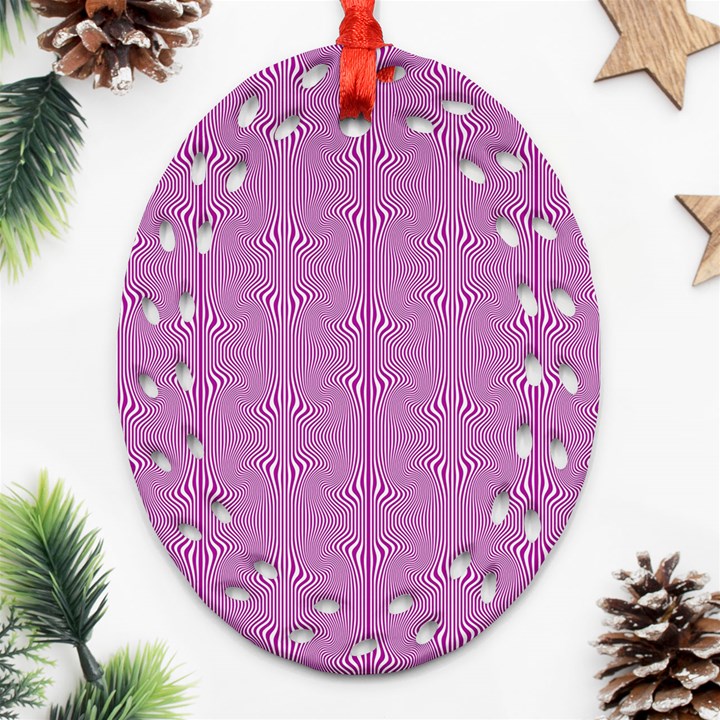 Mod Twist Stripes Pink And White Ornament (Oval Filigree)