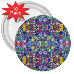 Colorful Flowers 3  Buttons (10 Pack)  by LoolyElzayat