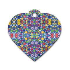 Colorful Flowers Dog Tag Heart (One Side)