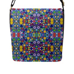 Colorful Flowers Flap Messenger Bag (L) 