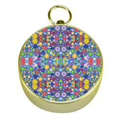 Colorful Flowers Gold Compasses by LoolyElzayat