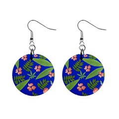 Leaves On Blue Mini Button Earrings by LoolyElzayat