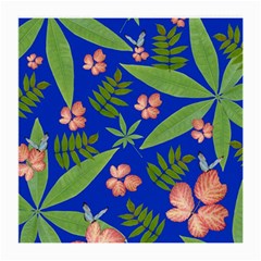 Leaves On Blue Medium Glasses Cloth (2-side) by LoolyElzayat