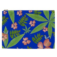 Leaves On Blue Cosmetic Bag (xxl)  by LoolyElzayat