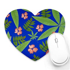 Leaves On Blue Heart Mousepads by LoolyElzayat