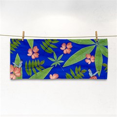 Leaves On Blue Hand Towel by LoolyElzayat