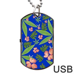 Leaves On Blue Dog Tag Usb Flash (two Sides) by LoolyElzayat