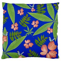 Leaves On Blue Large Cushion Case (one Side) by LoolyElzayat