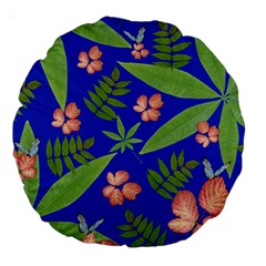 Leaves On Blue Large 18  Premium Round Cushions by LoolyElzayat