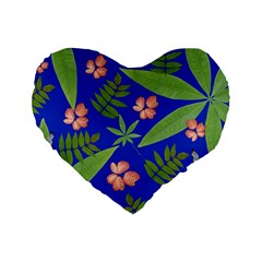 Leaves On Blue Standard 16  Premium Heart Shape Cushions by LoolyElzayat