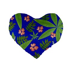 Leaves On Blue Standard 16  Premium Flano Heart Shape Cushions by LoolyElzayat