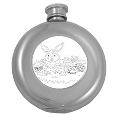 Coloring Picture Easter Easter Bunny Round Hip Flask (5 Oz) by Sapixe