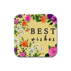 Best Wishes Yellow Flower Greeting Rubber Square Coaster (4 Pack)  by Sapixe