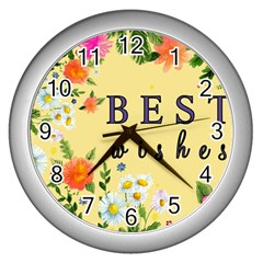 Best Wishes Yellow Flower Greeting Wall Clocks (silver)  by Sapixe