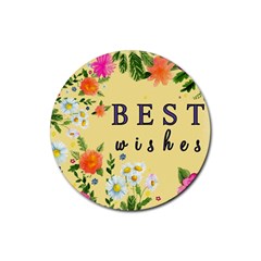 Best Wishes Yellow Flower Greeting Rubber Coaster (round)  by Sapixe