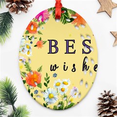 Best Wishes Yellow Flower Greeting Ornament (oval Filigree) by Sapixe