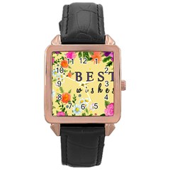 Best Wishes Yellow Flower Greeting Rose Gold Leather Watch  by Sapixe