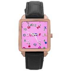 Pattern Desktop Sign Aerial Rose Gold Leather Watch  by Sapixe