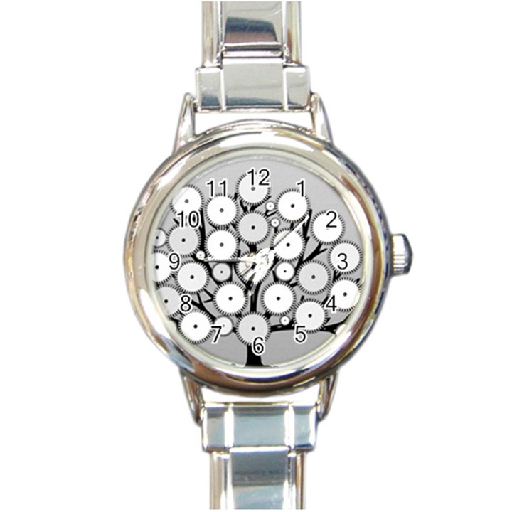 Gears Tree Structure Networks Round Italian Charm Watch