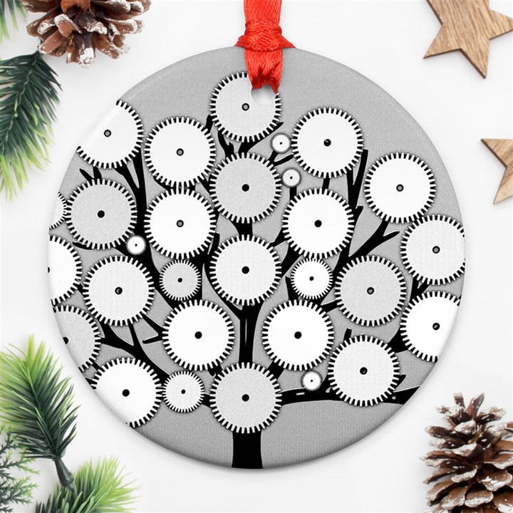 Gears Tree Structure Networks Round Ornament (Two Sides)