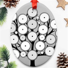 Gears Tree Structure Networks Oval Ornament (Two Sides)