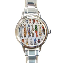 Fish Sardines Motive Pattern Round Italian Charm Watch by Sapixe