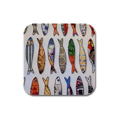 Fish Sardines Motive Pattern Rubber Square Coaster (4 Pack)  by Sapixe