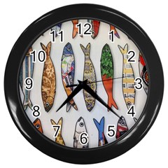 Fish Sardines Motive Pattern Wall Clocks (black) by Sapixe