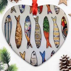 Fish Sardines Motive Pattern Heart Ornament (two Sides) by Sapixe