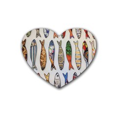 Fish Sardines Motive Pattern Heart Coaster (4 Pack)  by Sapixe