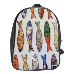 Fish Sardines Motive Pattern School Bag (large) by Sapixe